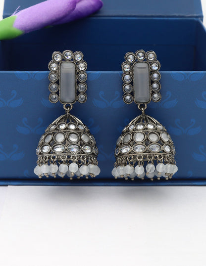 Designer Black Metal Jhumka Earrings