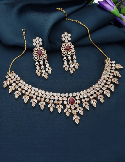 Gold Polish Zirconia Necklace Set 128448