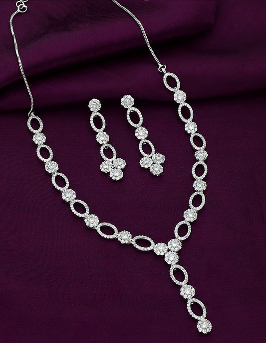 Designer Rhodium Polish Zirconia Necklace Set