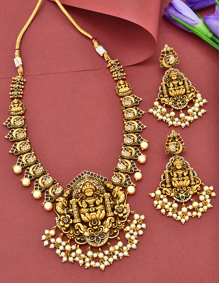Antique Lakshmi Devi Kempu Necklace Set