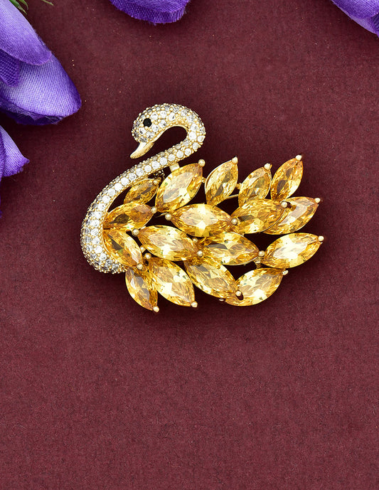 Zircon Yellow Stone Swan Saree Pin