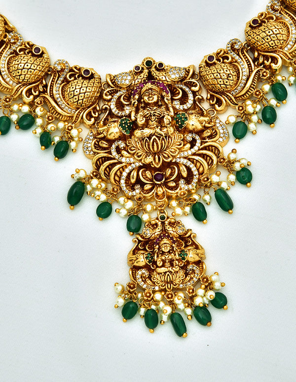 Antique Lakshmi Devi Pattern Necklace Set Violet & Purple Designer