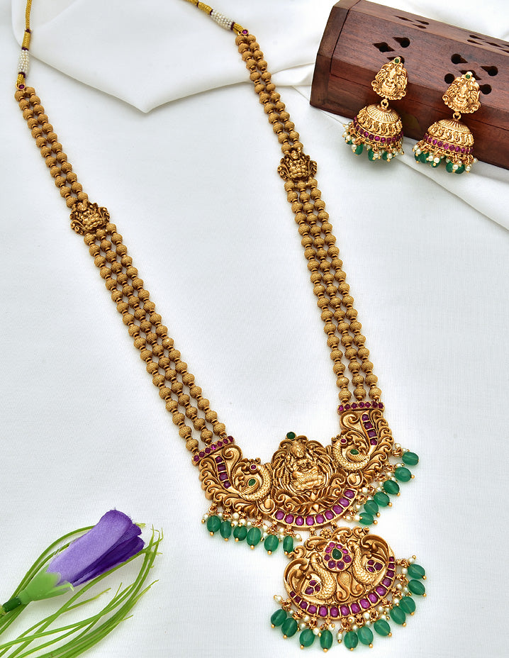 Antique 3 Ball Chain Lakshmi Devi Long Haaram