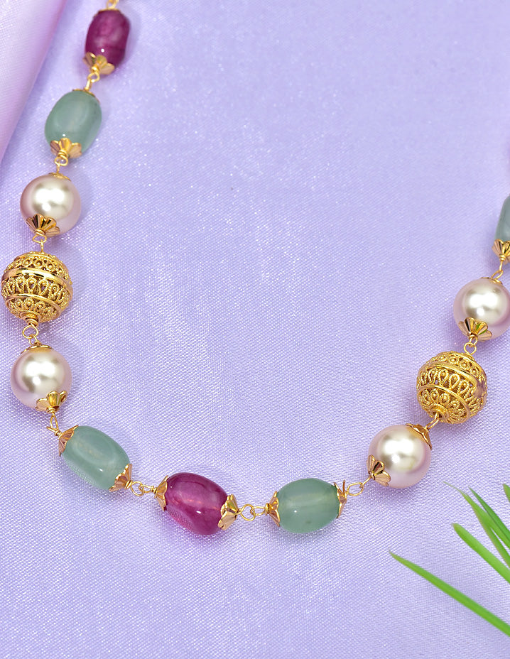 Designer Mint Green Ruby and Pearls Beads Mala
