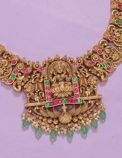 Designer Elegant Mango Shaped Lakshmi Devi Matt Kempu Necklace Set