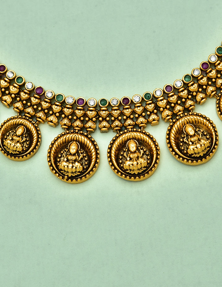 Designer Antique Lakshmi Devi Long Necklace Set