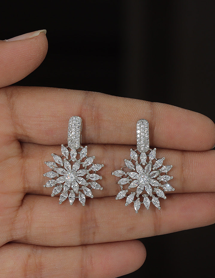 Designer Zirconia Sparkling Sunburst Drop Earrings