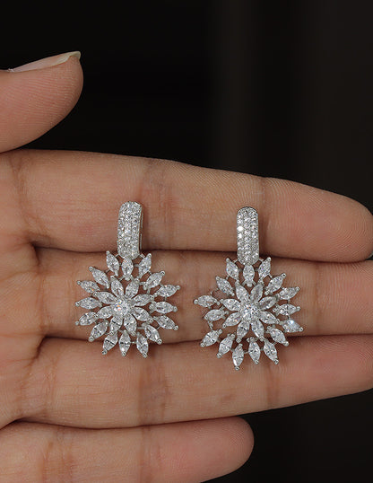 Designer Zirconia Sparkling Sunburst Drop Earrings