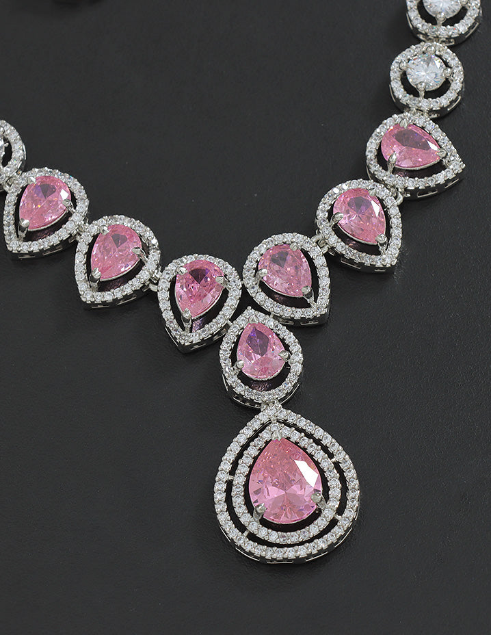 Designer Rhodium Polish Zirconia Necklace Set