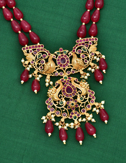 Peacock Pendant with 2 Layered Beads Long Haaram