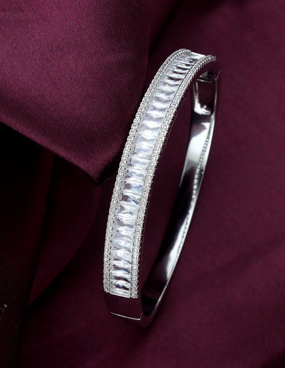 Zirconia Rhodhium Polish Kada Bracelet