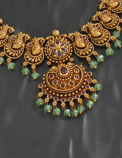 Designer Regal Temple Heritage Kempu Necklace Set