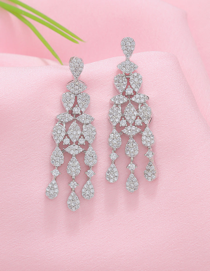Designer Zirconia Floral Cascade Sparkle Earrings