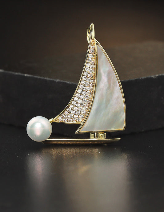 Designer Gold Polish Zirconia Brooch