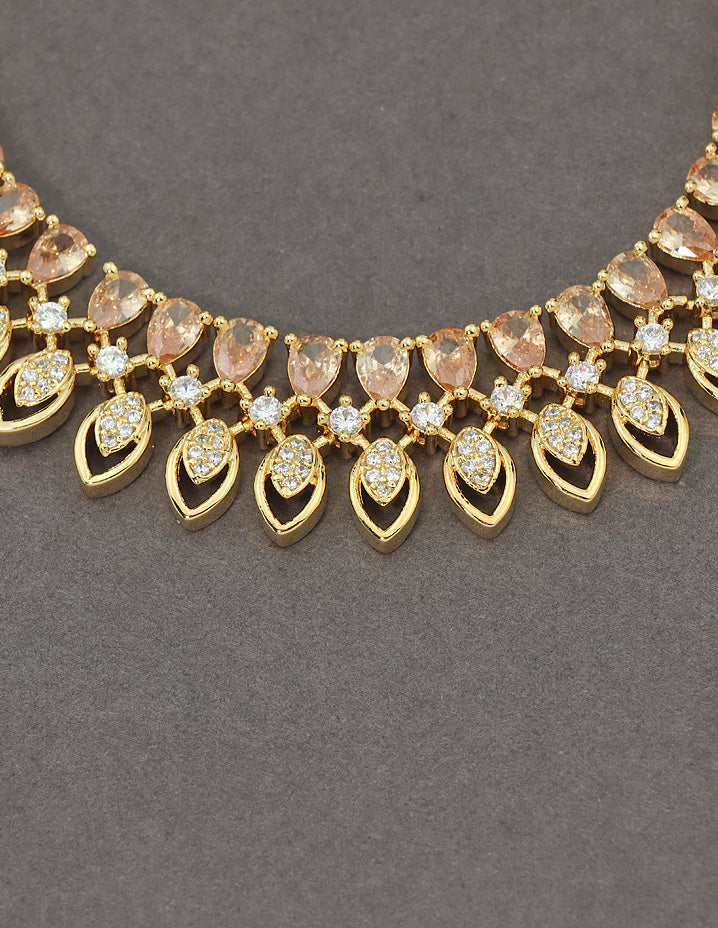 Designer Gold Polish Champagne Zirconia Necklace Set