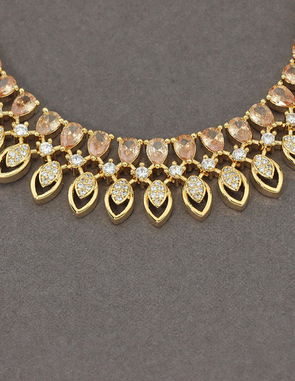 Designer Gold Polish Champagne Zirconia Necklace Set