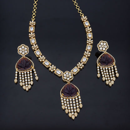 Zirconia Maroon Color Mossanite Stone Necklace Set