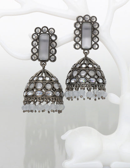 Designer Black Metal Jhumka Earrings
