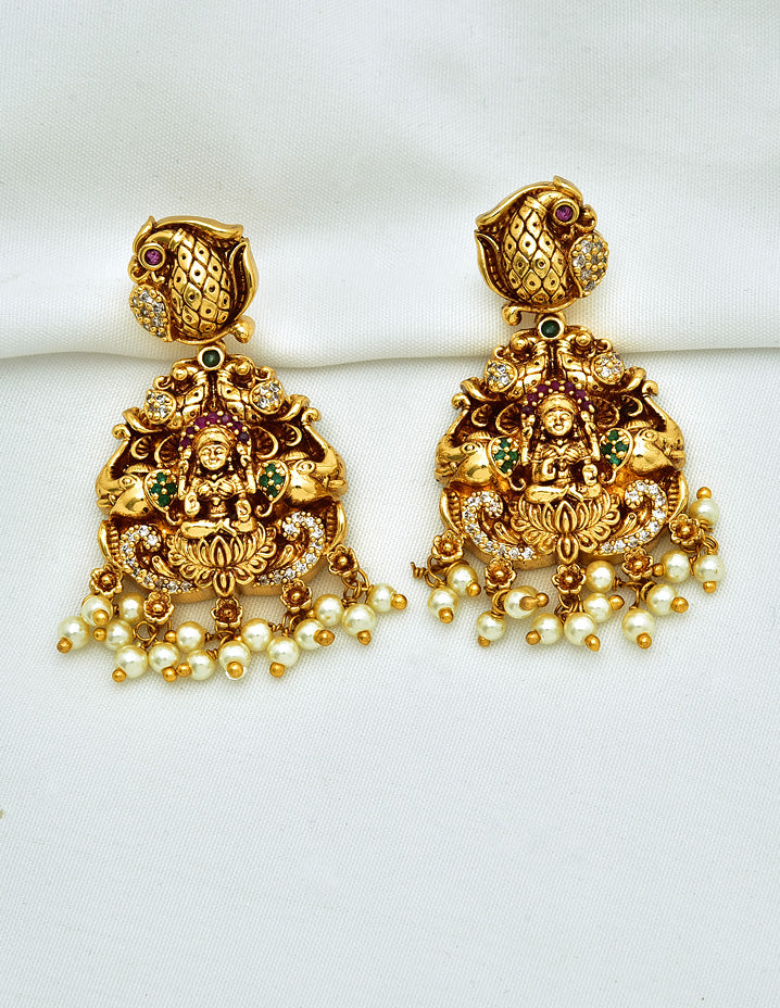 Antique Lakshmi Devi Pattern Necklace Set Violet & Purple Designer