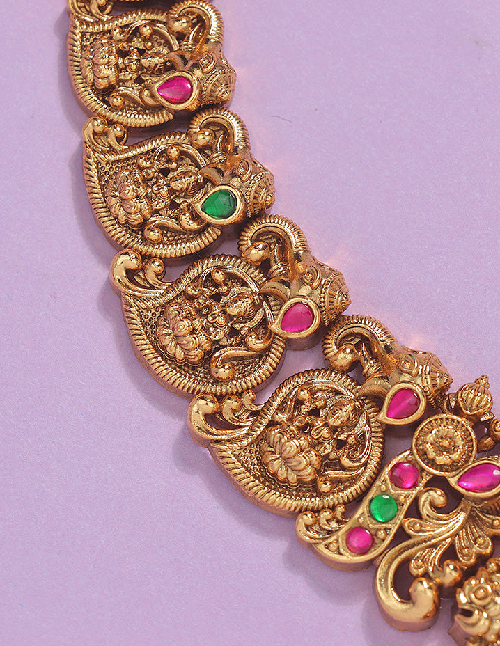 Designer Elegant Mango Shaped Lakshmi Devi Matt Kempu Necklace Set