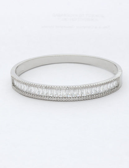 Zirconia Rhodhium Polish Kada Bracelet