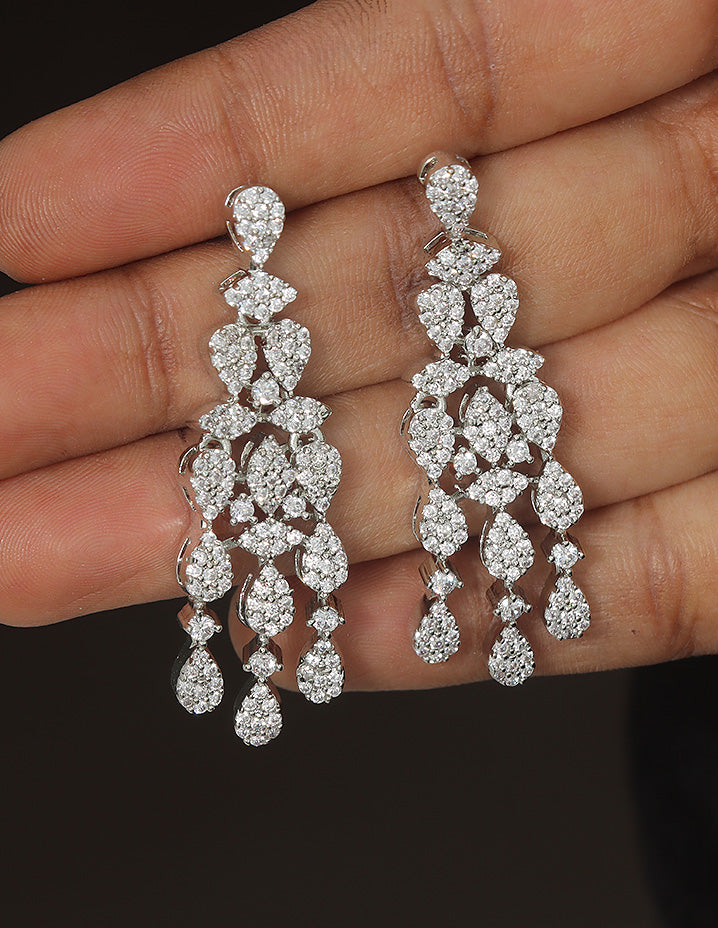 Designer Zirconia Floral Cascade Sparkle Earrings