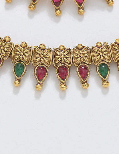 Designer Temple Bud Motif Antique Anklets