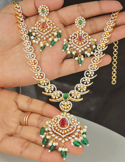 Designer Gold Polish Zirconia Necklace Set