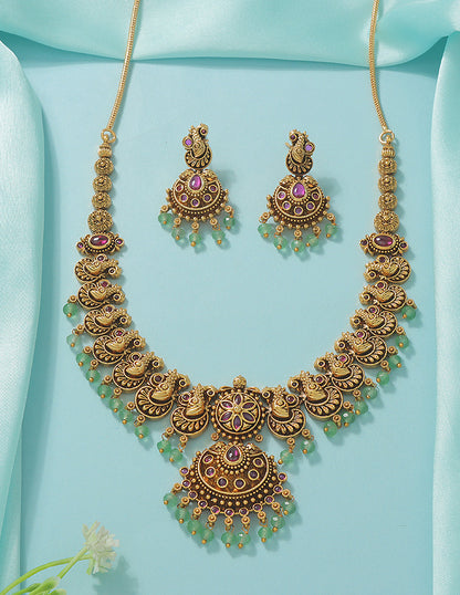 Designer Regal Temple Heritage Kempu Necklace Set