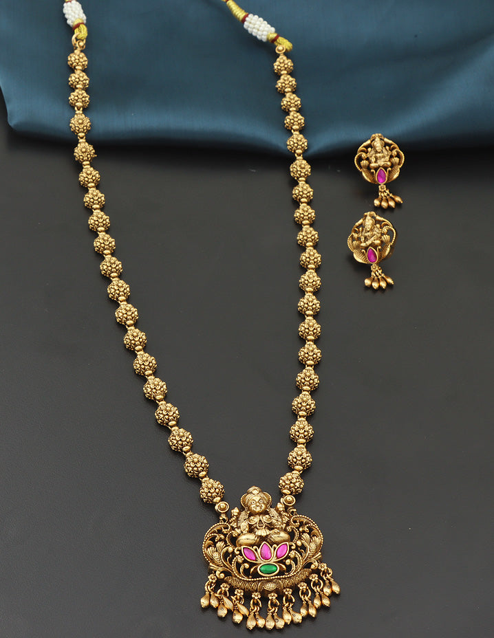 Matt Lakshmi Devi Pink Emerald Haaram Set Violet & Purple Designer
