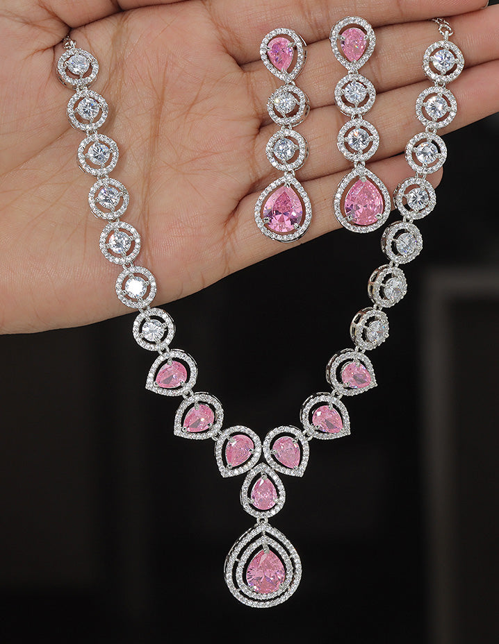 Designer Rhodium Polish Zirconia Necklace Set
