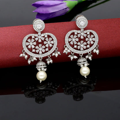 Zirconia Rhodium Polish Drop earrings
