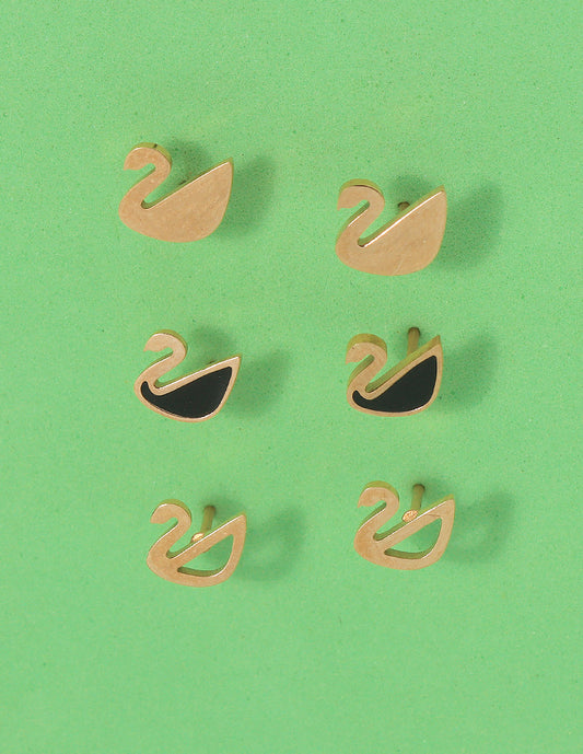 Designer Golden Swan Trio Stud Set Stud Earrings
