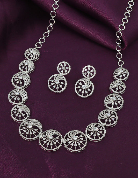 Designer Rhodium Polish Zirconia Necklace Set