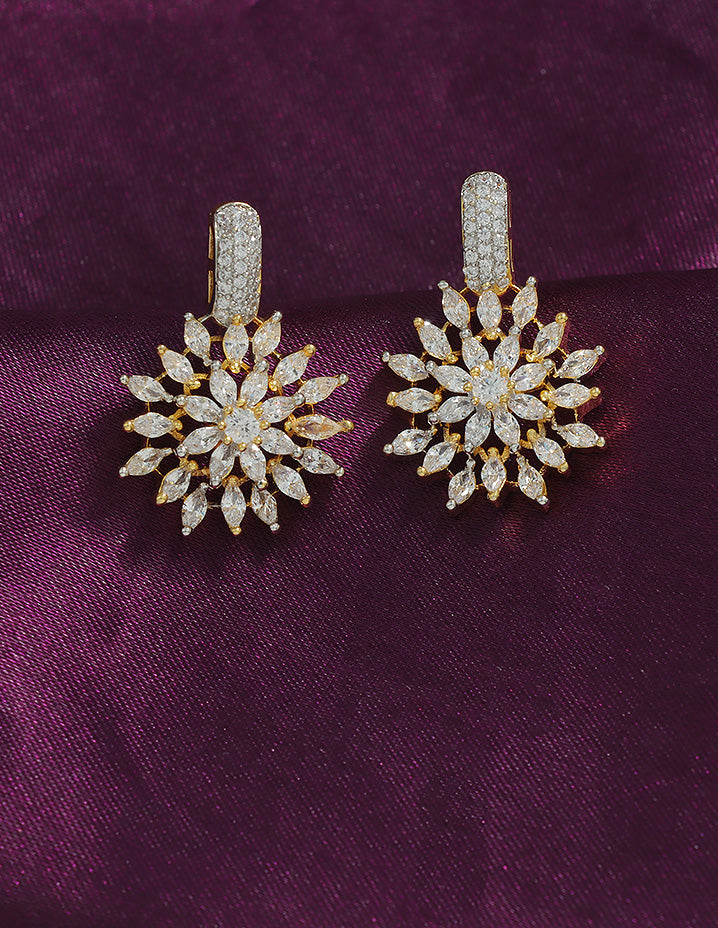 Designer Zirconia Sparkling Sunburst Drop Earrings
