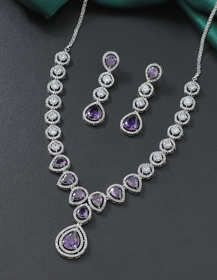 Designer Rhodium Polish Zirconia Necklace Set