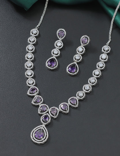 Designer Rhodium Polish Zirconia Necklace Set