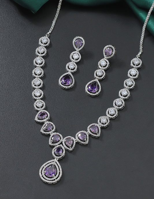Designer Rhodium Polish Zirconia Necklace Set