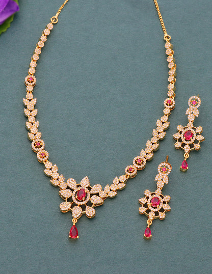 Gold Polish Zirconia Necklace Set