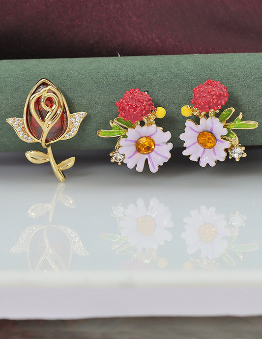 Designer Ceramic Earrings and Brooch Combo