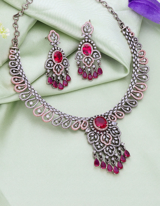 Designer Zirconia Black Rose Polish Necklace Set