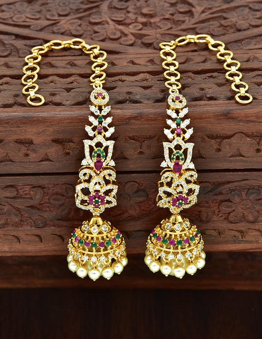 Designer Zirconia Gold Plated Jhumka Earrings