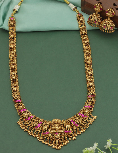 Designer Matt Rani Pink Lakshmi Devi Long Haaram Set