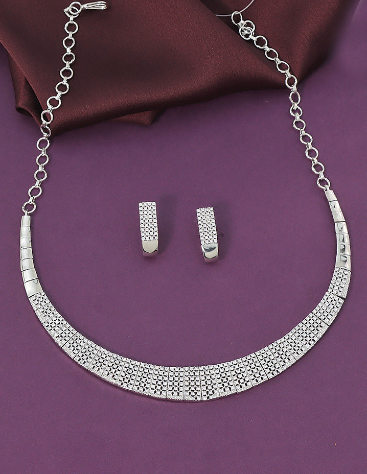 Designer Rhodium Polish Zirconia Necklace Set