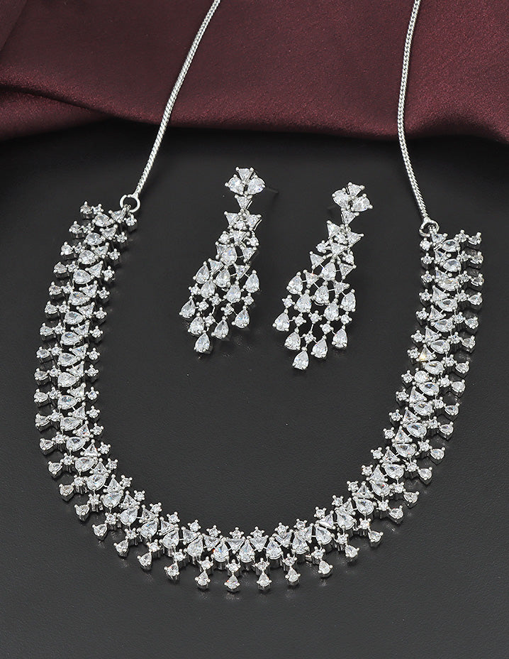Designer Rhodium Polish Zirconia Necklace Set