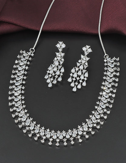 Designer Rhodium Polish Zirconia Necklace Set
