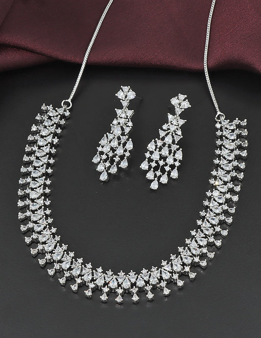 Designer Rhodium Polish Zirconia Necklace Set