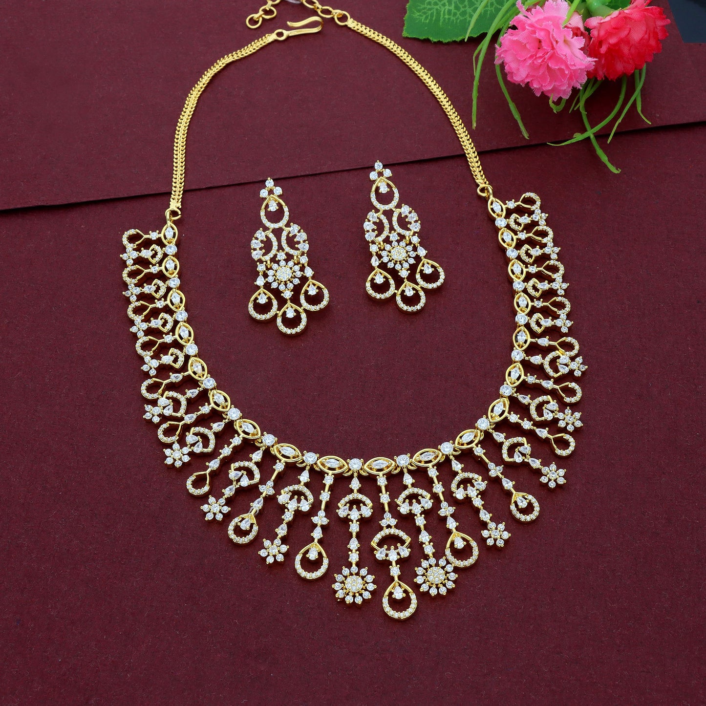Exclusive Gold Polish Zirconia Necklace Set