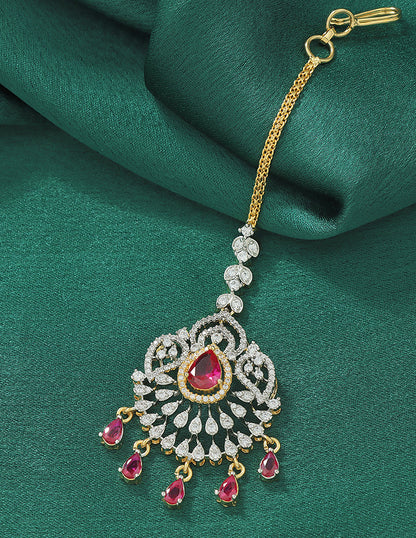 Designer Zirconia Ruby Radiance Maang Tikka