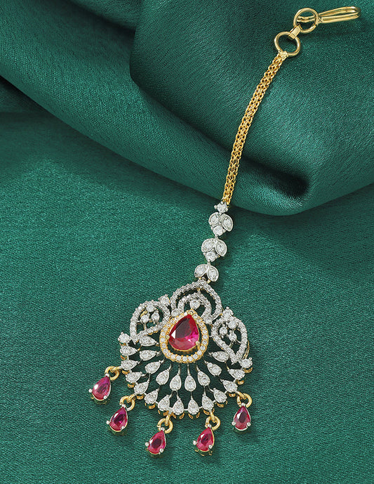 Designer Zirconia Ruby Radiance Maang Tikka
